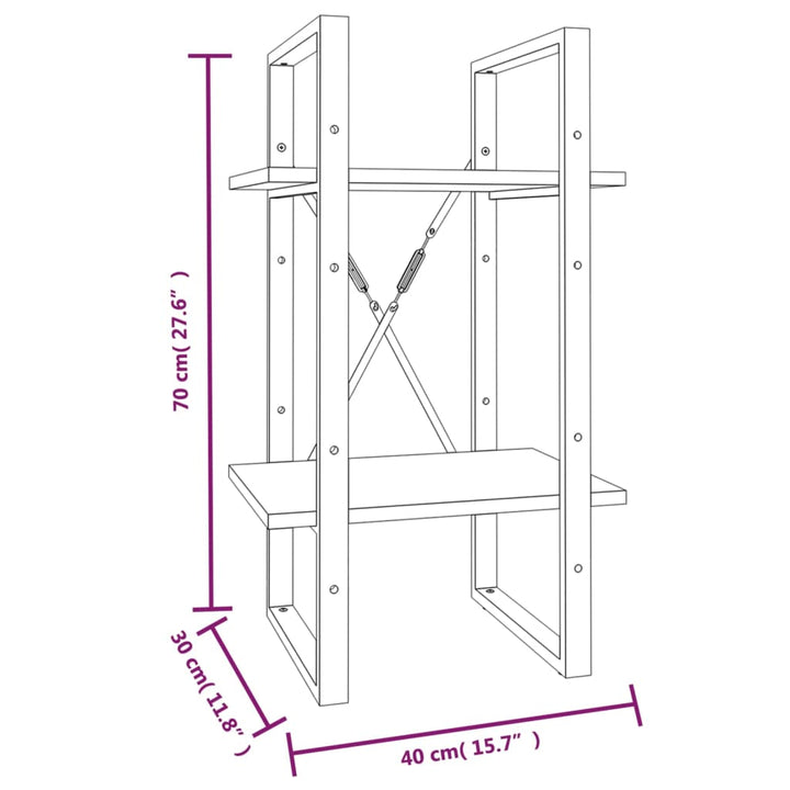 Boekenkast 2-laags 40x30x70 cm bewerkt hout bruineikenkleurig - Griffin Retail