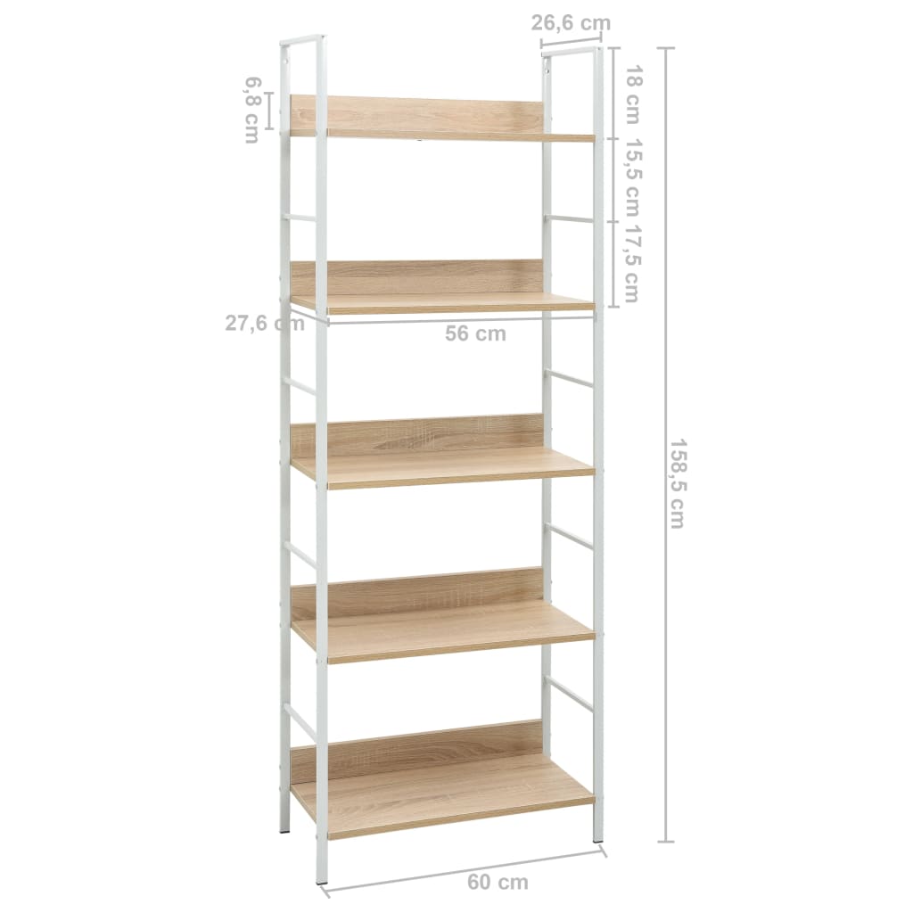 Boekenkast 5 schappen 60x27,6x158,5 cm spaanplaat eikenkleurig - Griffin Retail