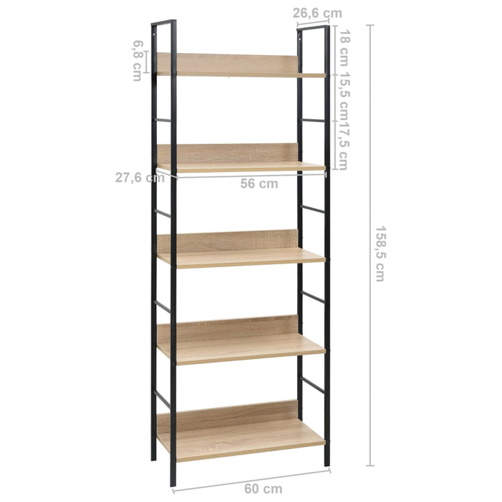 Boekenkast 5 schappen 60x27,6x158,5 cm spaanplaat eikenkleurig - Griffin Retail