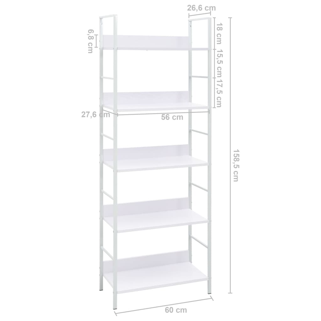 Boekenkast 5 schappen 60x27,6x158,5 cm spaanplaat wit - Griffin Retail