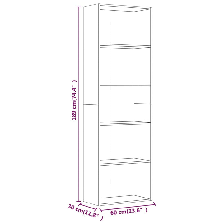 Boekenkast 60x30x189 cm bewerkt hout bruineikenkleurig - Griffin Retail