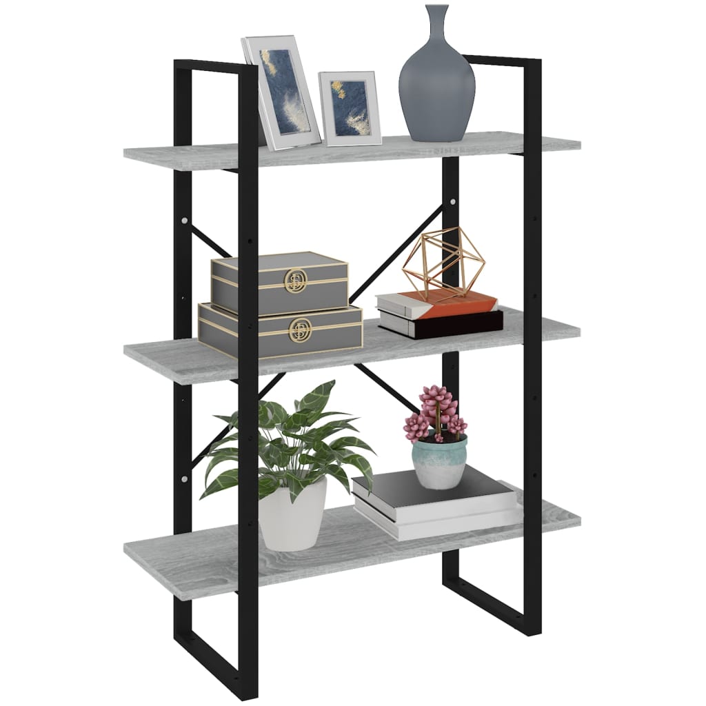 Boekenkast 80x30x105 cm bewerkt hout grijs sonoma eikenkleurig - Griffin Retail