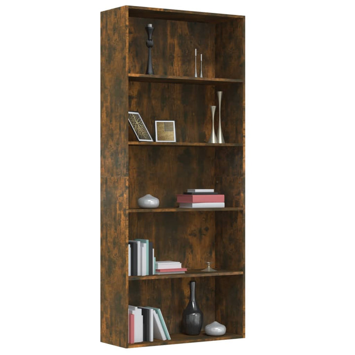 Boekenkast 80x30x189 cm bewerkt hout gerookt eikenkleurig - Griffin Retail