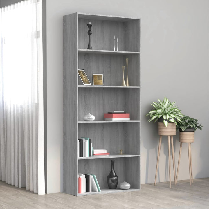 Boekenkast 80x30x189 cm bewerkt hout grijs sonoma eikenkleurig - Griffin Retail