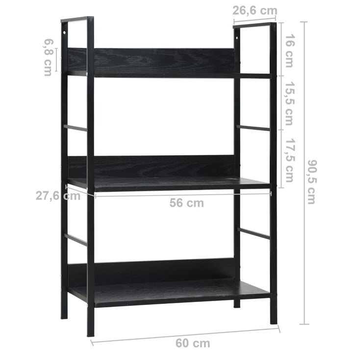 Boekenkast met 3 schappen 60x27,6x90,5 cm spaanplaat zwart - Griffin Retail