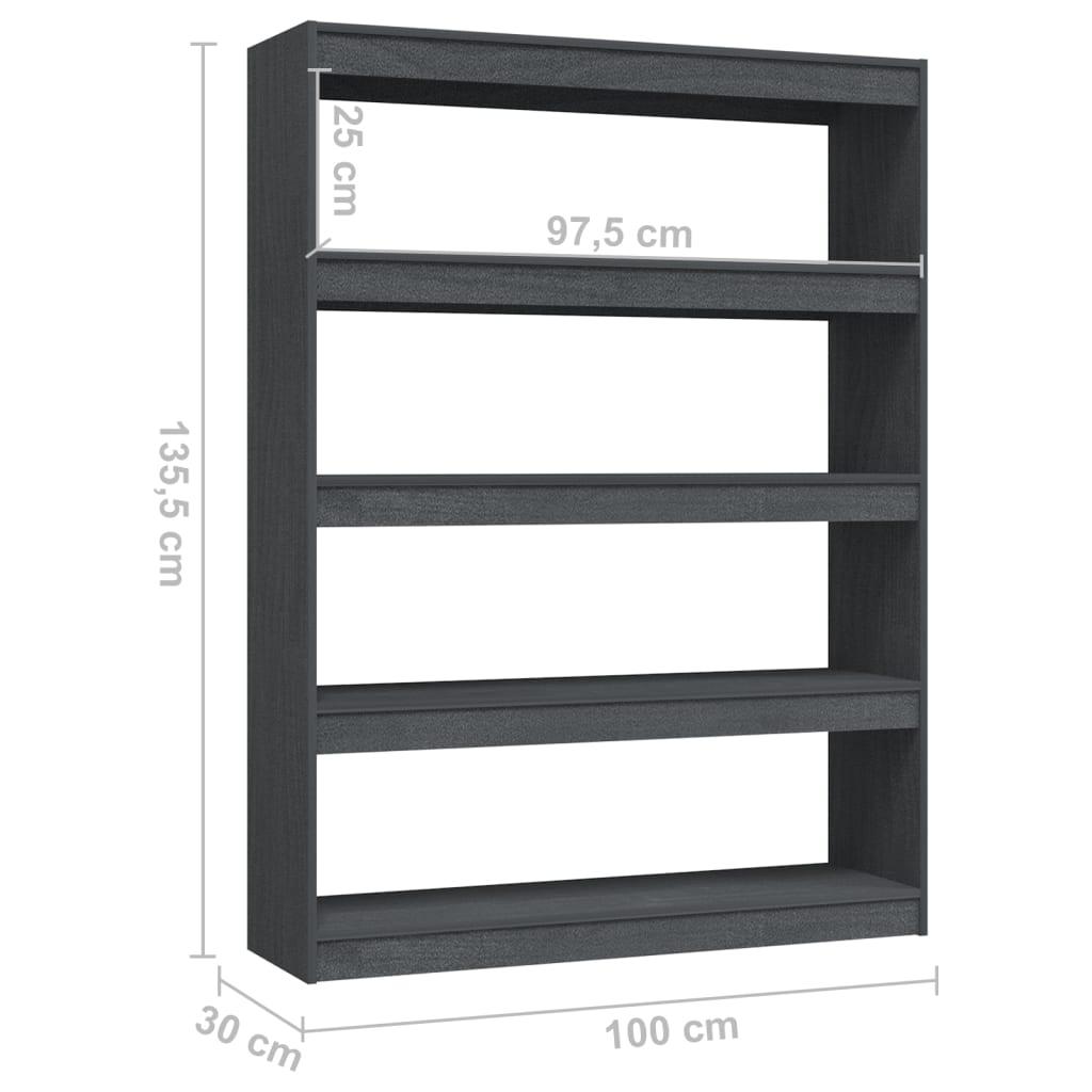 Boekenkast/kamerscherm 100x30x135,5 cm massief grenenhout grijs - Griffin Retail