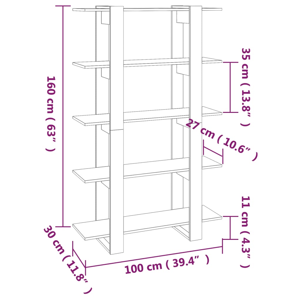 Boekenkast/kamerscherm 100x30x160 cm grijs sonoma eikenkleurig - Griffin Retail