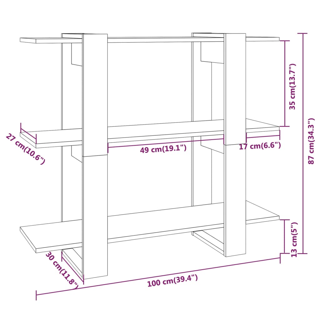 Boekenkast/kamerscherm 100x30x87 cm grijs sonoma eikenkleurig - Griffin Retail