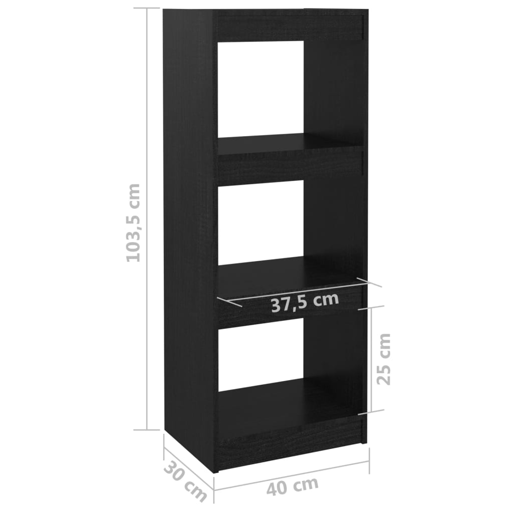 Boekenkast/kamerscherm 40x30x103,5 cm massief grenenhout zwart - Griffin Retail