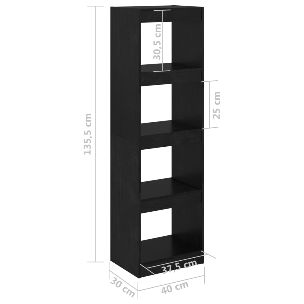 Boekenkast/kamerscherm 40x30x135,5 cm grenenhout zwart - Griffin Retail