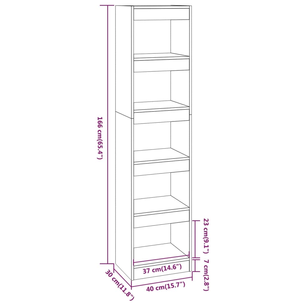 Boekenkast/kamerscherm 40x30x166 cm gerookt eikenkleurig - Griffin Retail