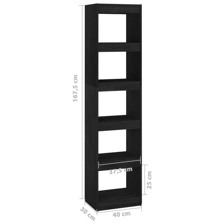Boekenkast/kamerscherm 40x30x167,5 cm massief grenenhout zwart - Griffin Retail
