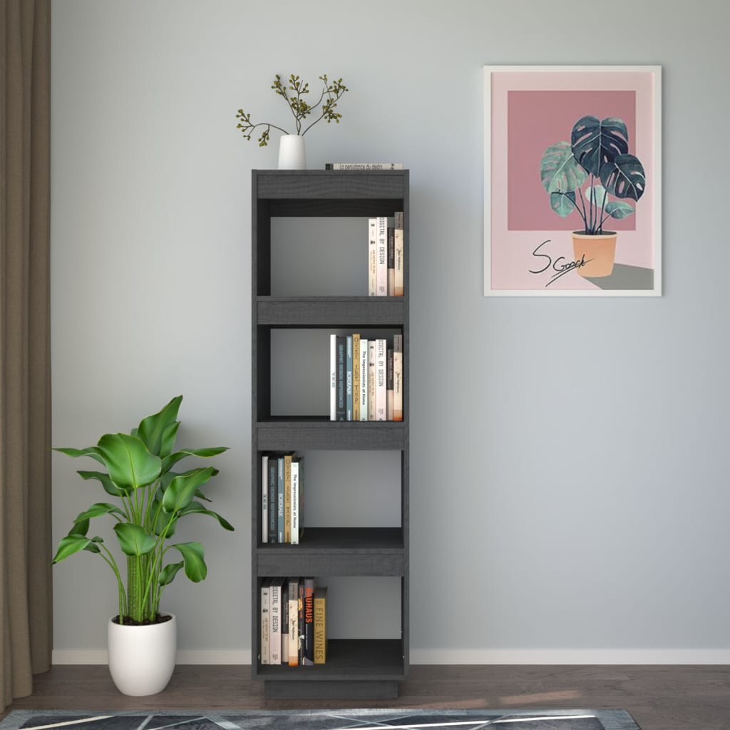 Boekenkast/kamerscherm 40x35x135 cm massief grenenhout grijs - Griffin Retail