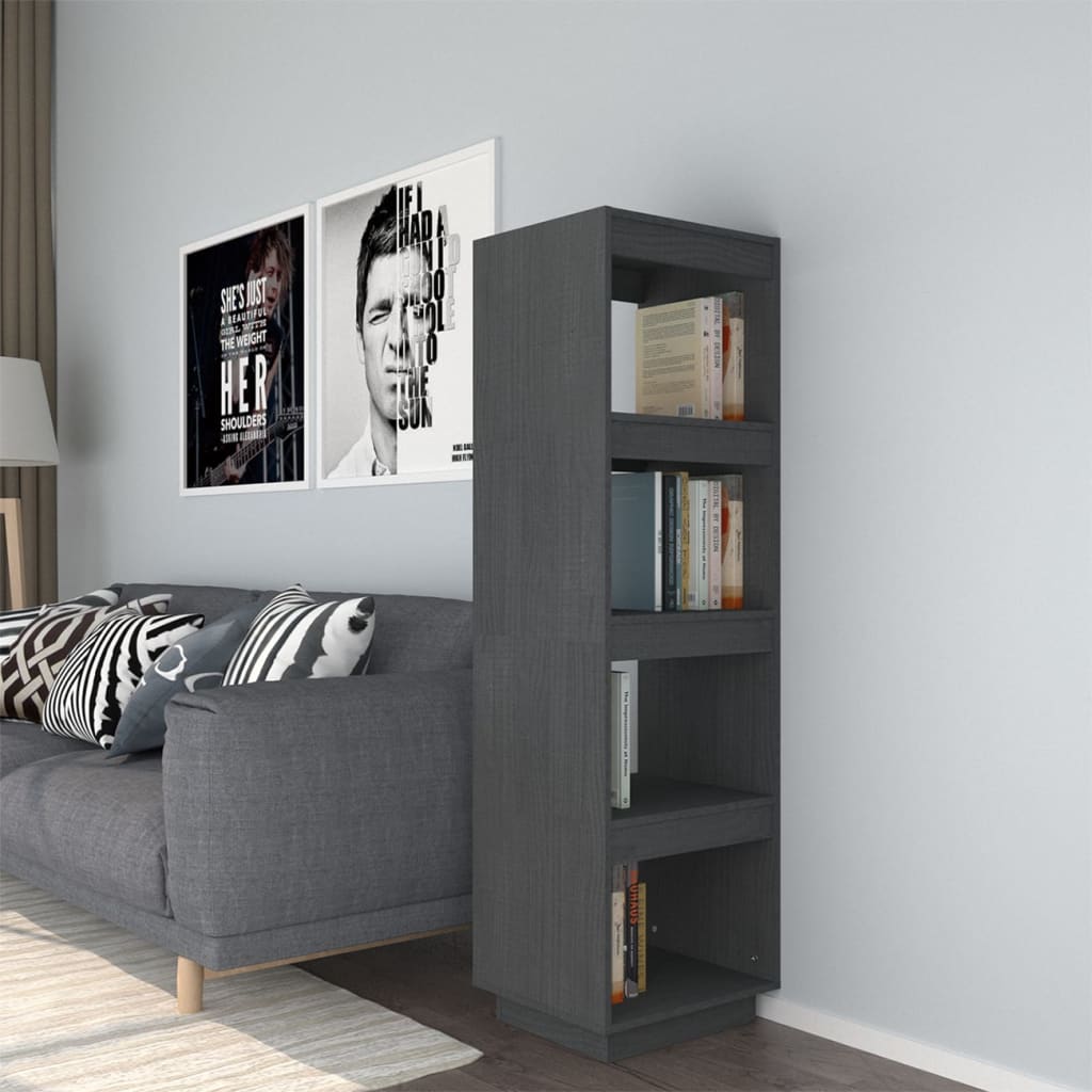 Boekenkast/kamerscherm 40x35x135 cm massief grenenhout grijs - Griffin Retail