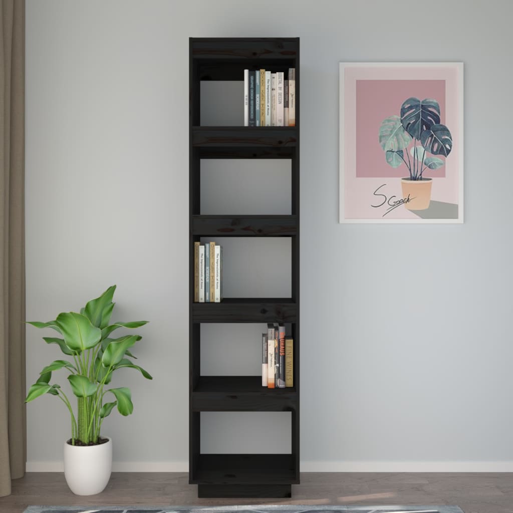 Boekenkast/kamerscherm 40x35x167 cm massief grenenhout zwart - Griffin Retail