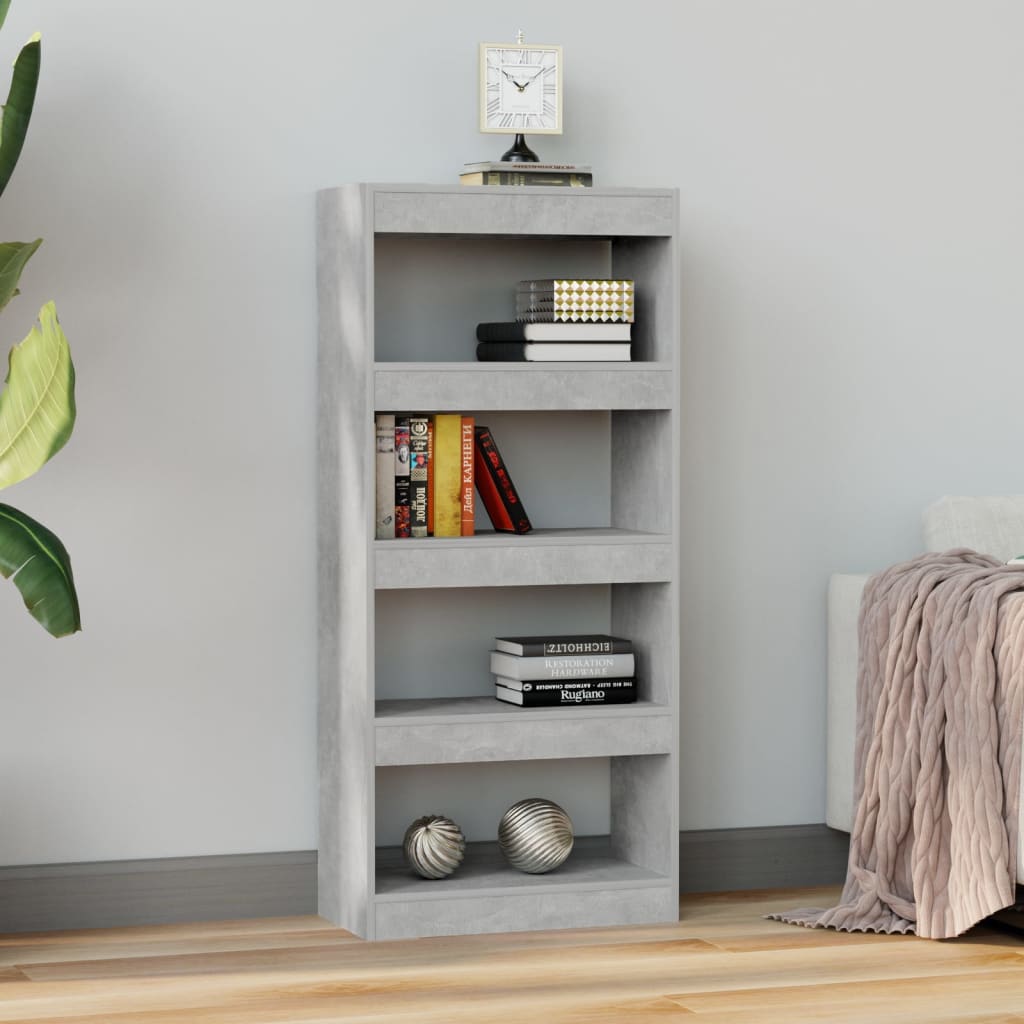 Boekenkast/kamerscherm 60x30x135 cm bewerkt hout betongrijs - Griffin Retail