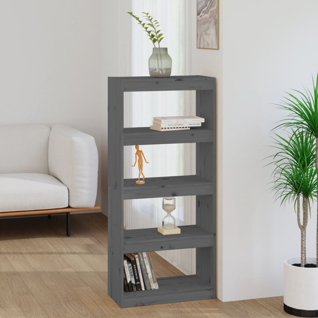 Boekenkast/kamerscherm 60x30x135,5 cm massief grenenhout grijs - Griffin Retail