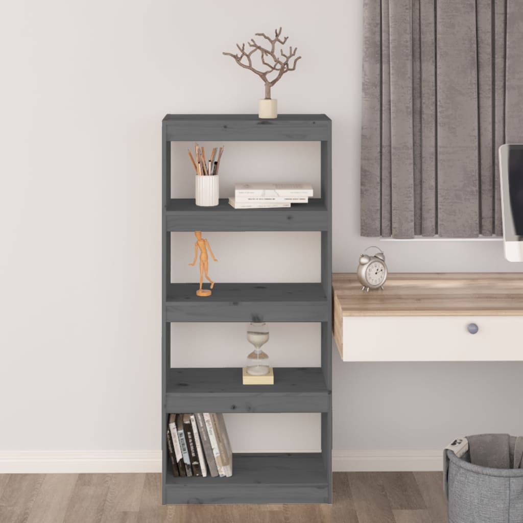 Boekenkast/kamerscherm 60x30x135,5 cm massief grenenhout grijs - Griffin Retail