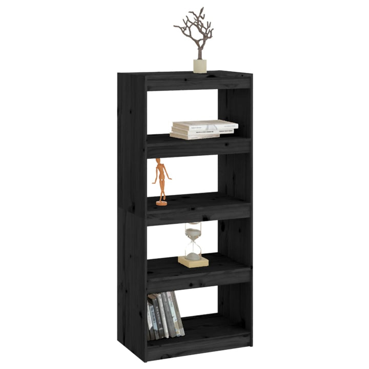 Boekenkast/kamerscherm 60x30x135,5 cm massief grenenhout zwart - Griffin Retail