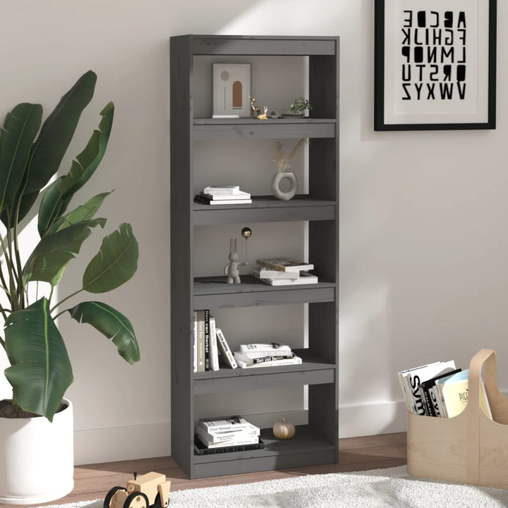 Boekenkast/kamerscherm 60x30x167,5 cm massief grenenhout grijs - Griffin Retail