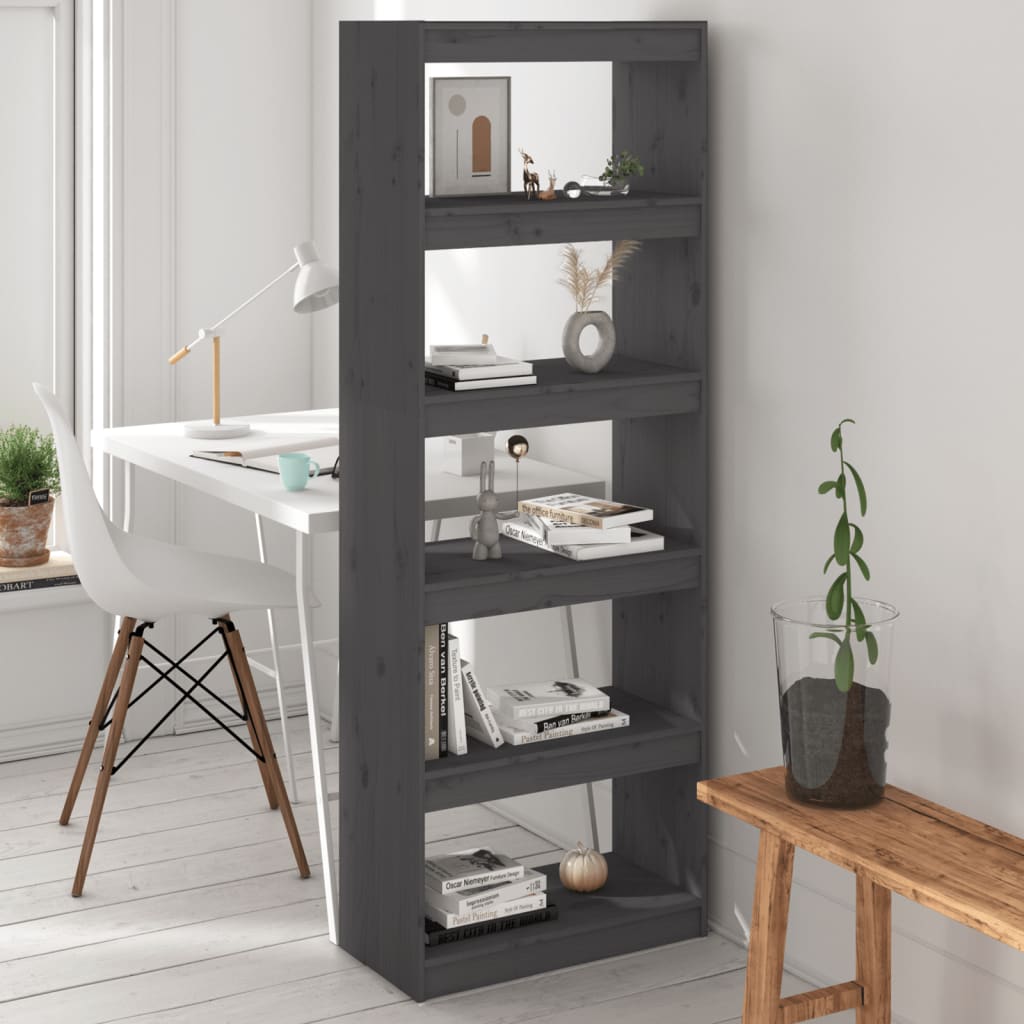 Boekenkast/kamerscherm 60x30x167,5 cm massief grenenhout grijs - Griffin Retail