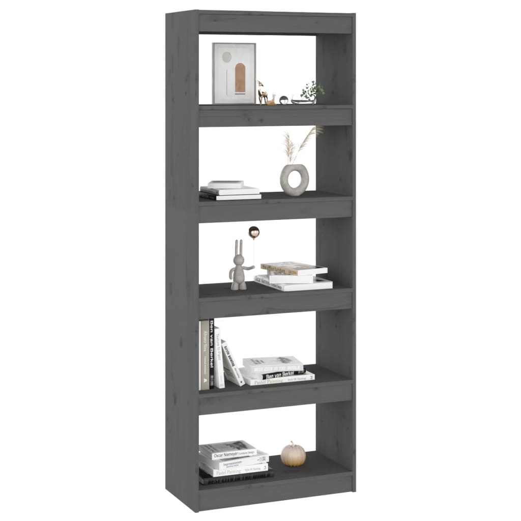 Boekenkast/kamerscherm 60x30x167,5 cm massief grenenhout grijs - Griffin Retail