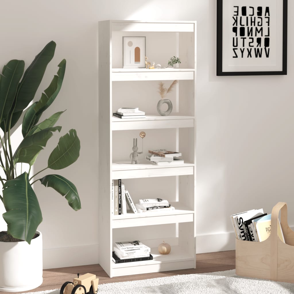 Boekenkast/kamerscherm 60x30x167,5 cm massief grenenhout wit - Griffin Retail