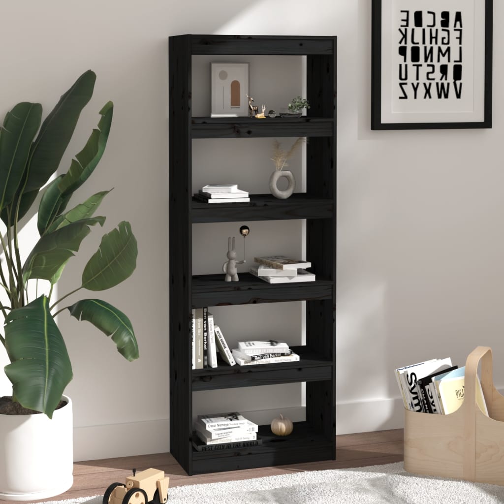 Boekenkast/kamerscherm 60x30x167,5 cm massief grenenhout zwart - Griffin Retail