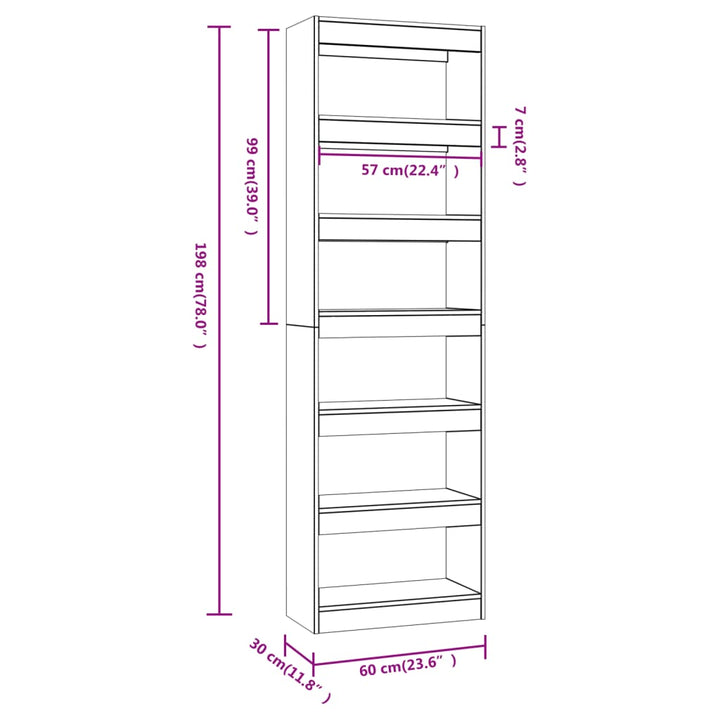 Boekenkast/kamerscherm 60x30x198 cm grijs sonoma eikenkleurig - Griffin Retail