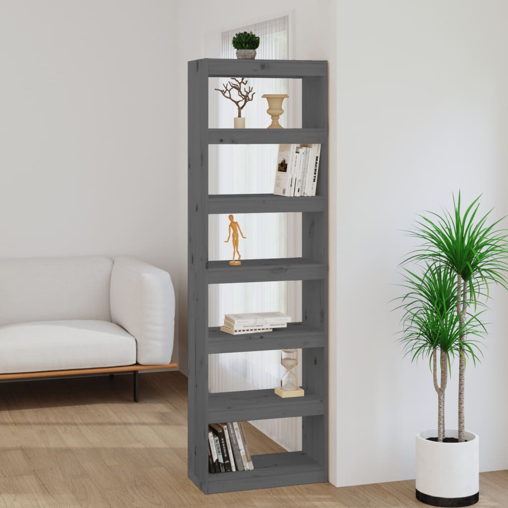 Boekenkast/kamerscherm 60x30x199,5 cm massief grenenhout grijs - Griffin Retail