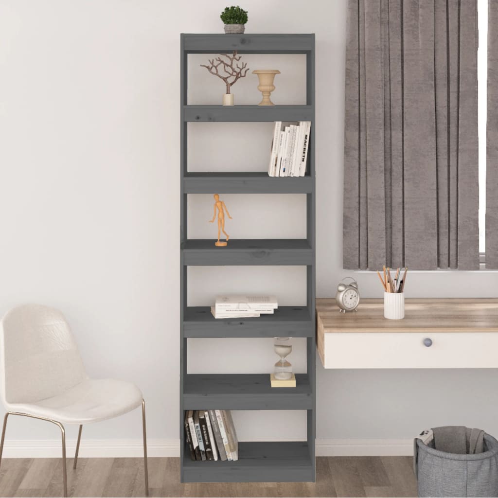 Boekenkast/kamerscherm 60x30x199,5 cm massief grenenhout grijs - Griffin Retail