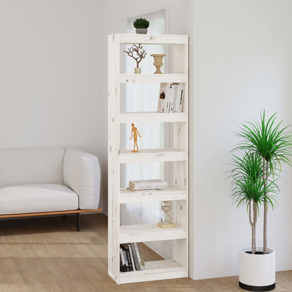 Boekenkast/kamerscherm 60x30x199,5 cm massief grenenhout wit - Griffin Retail