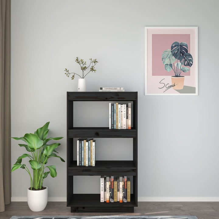 Boekenkast/kamerscherm 60x35x103 cm massief grenenhout zwart - Griffin Retail