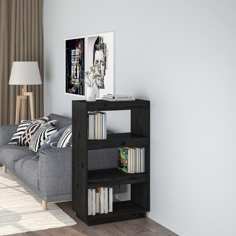 Boekenkast/kamerscherm 60x35x103 cm massief grenenhout zwart - Griffin Retail