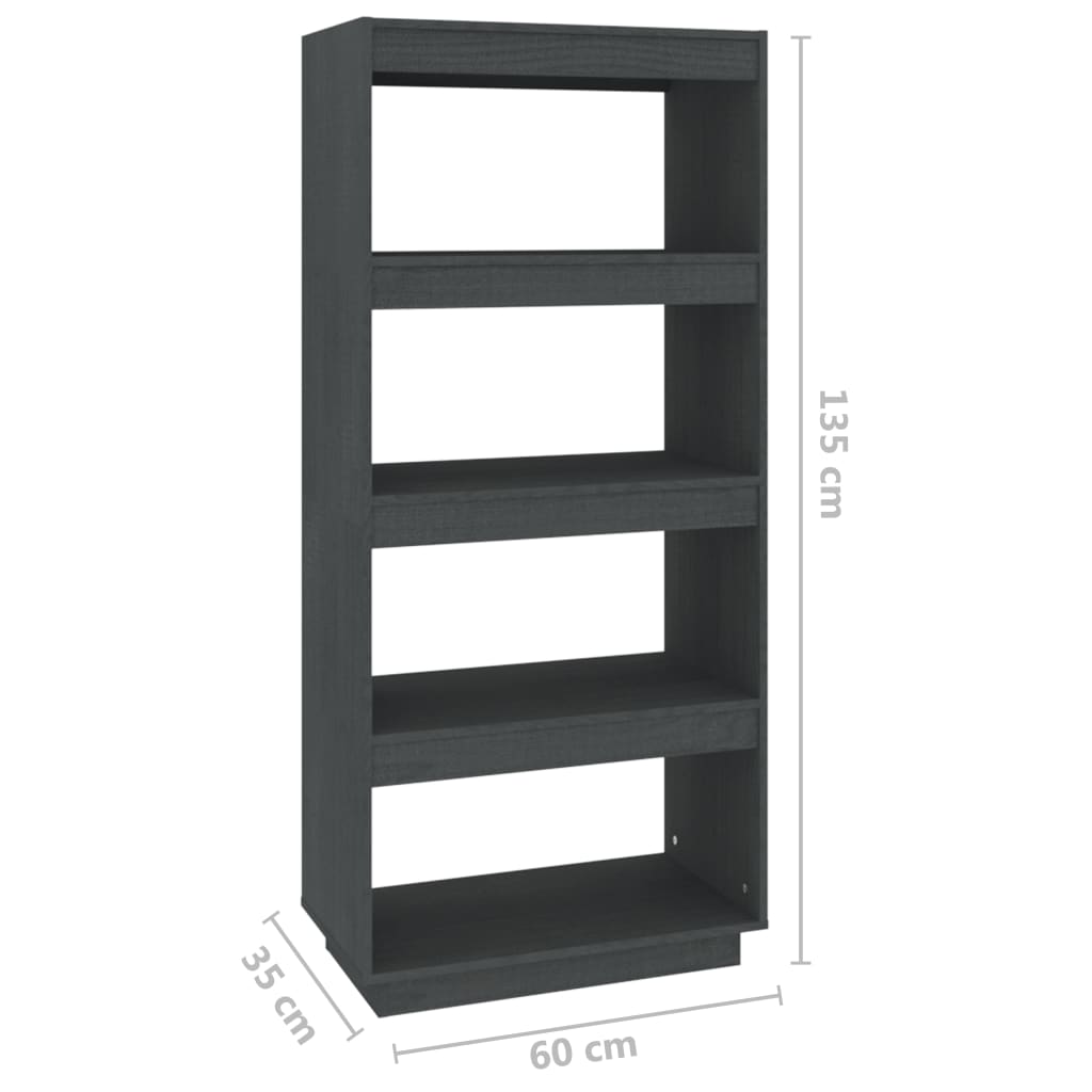 Boekenkast/kamerscherm 60x35x135 cm massief grenenhout grijs - Griffin Retail