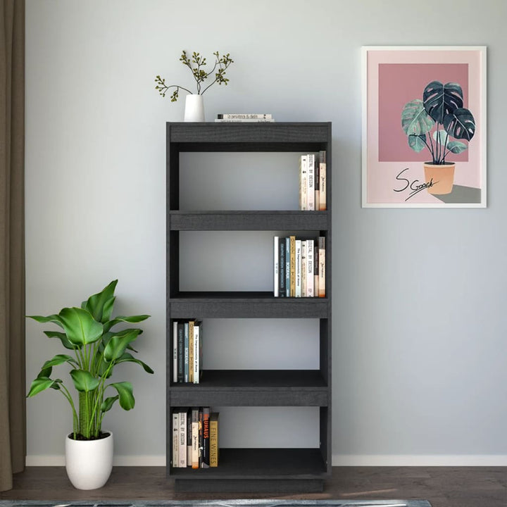 Boekenkast/kamerscherm 60x35x135 cm massief grenenhout grijs - Griffin Retail