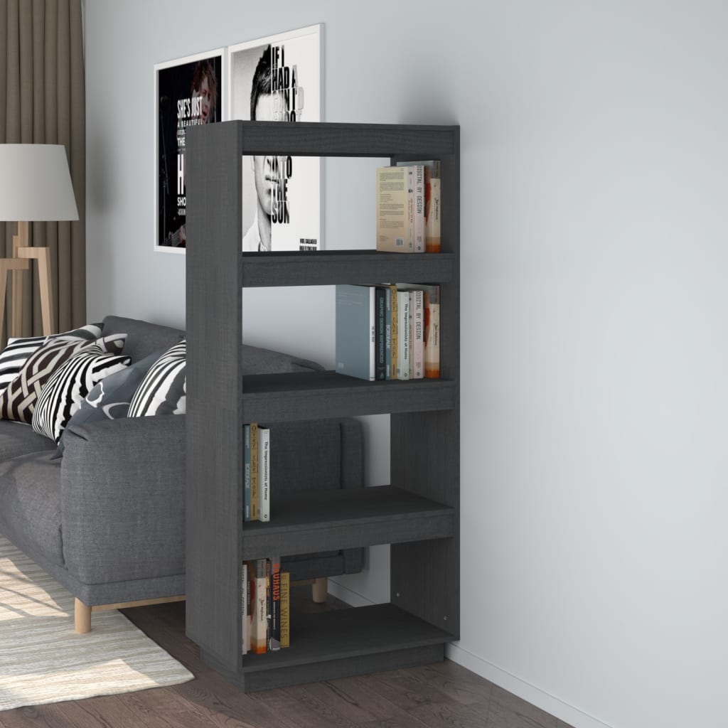 Boekenkast/kamerscherm 60x35x135 cm massief grenenhout grijs - Griffin Retail