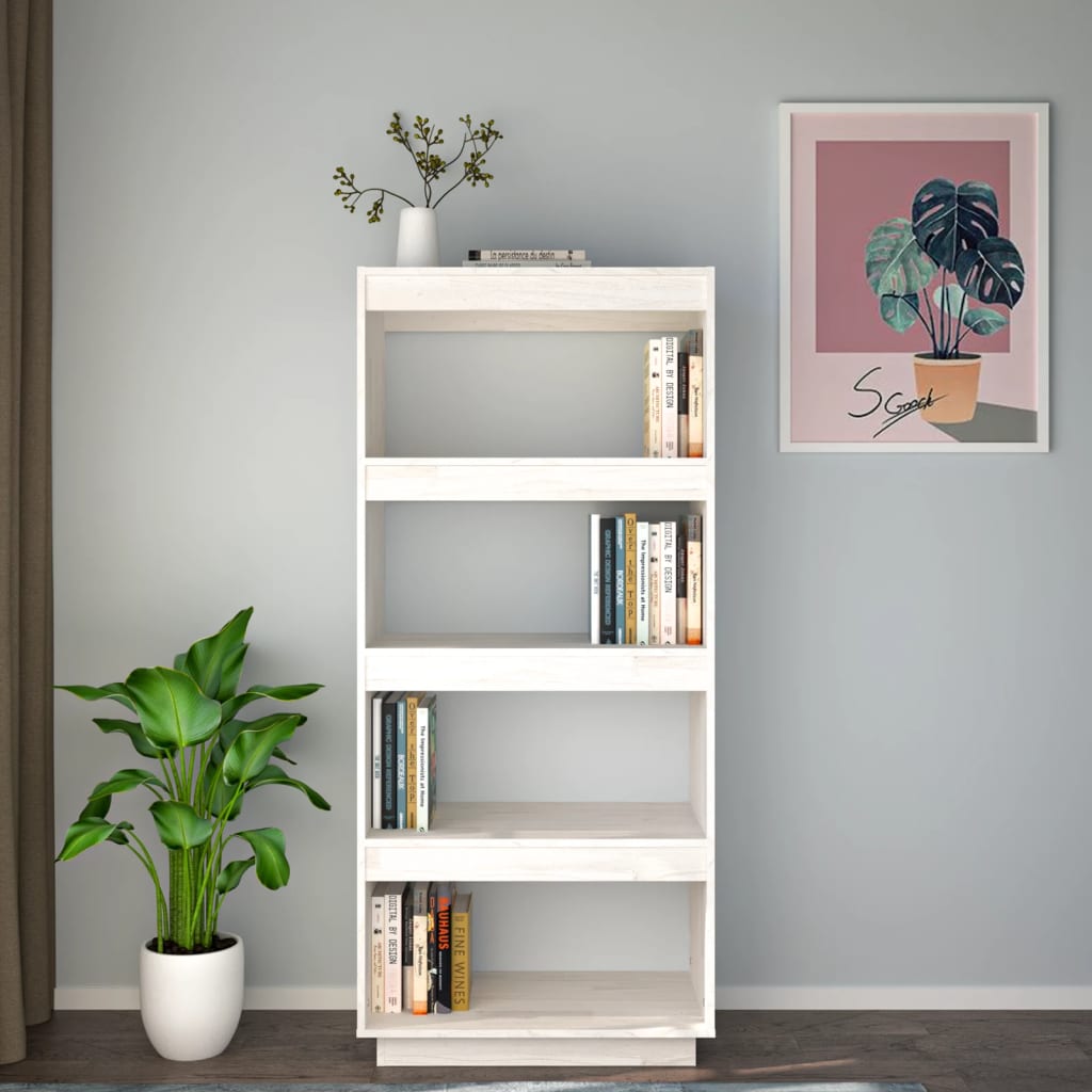 Boekenkast/kamerscherm 60x35x135 cm massief grenenhout wit - Griffin Retail