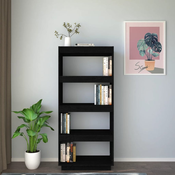 Boekenkast/kamerscherm 60x35x135 cm massief grenenhout zwart - Griffin Retail