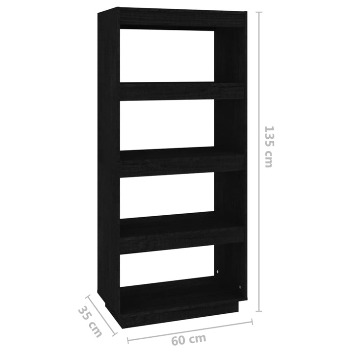 Boekenkast/kamerscherm 60x35x135 cm massief grenenhout zwart - Griffin Retail