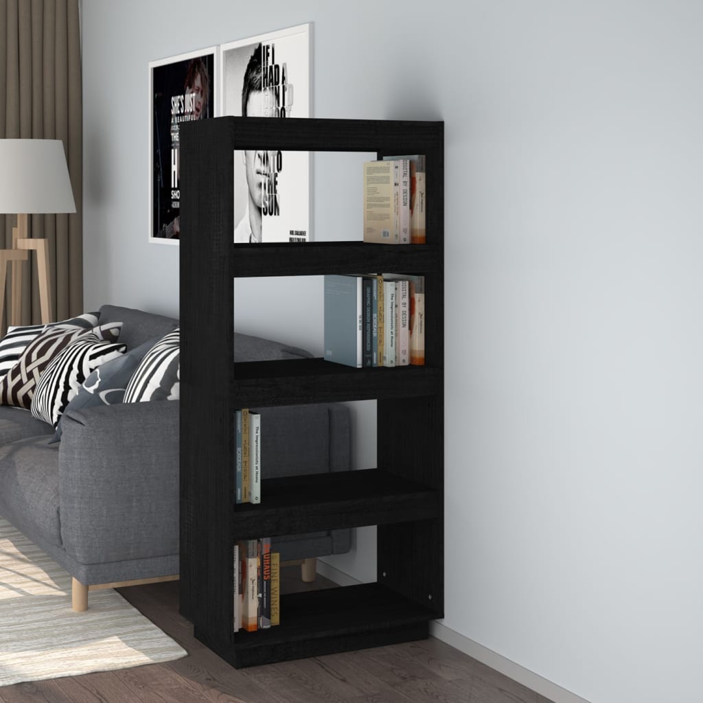 Boekenkast/kamerscherm 60x35x135 cm massief grenenhout zwart - Griffin Retail