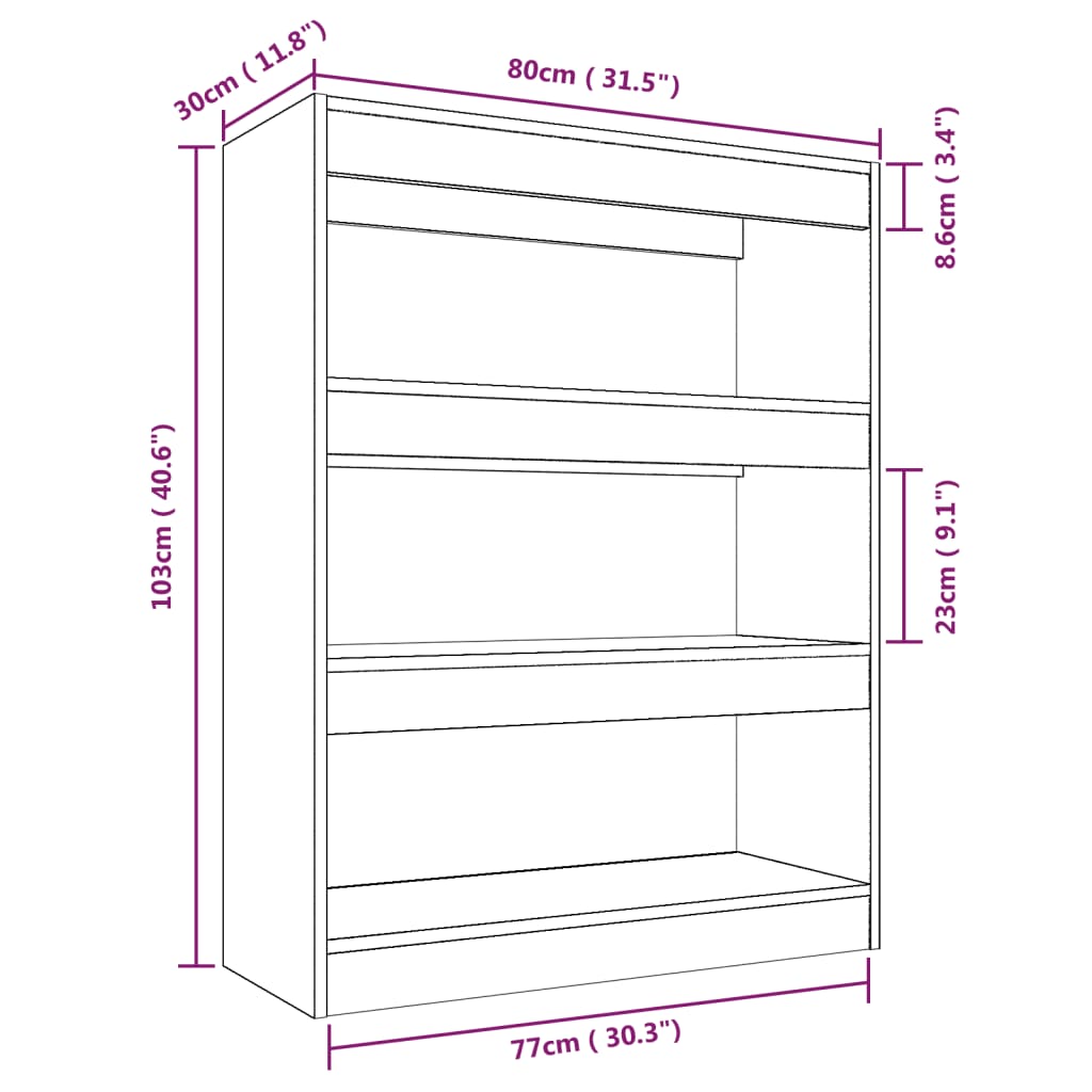 Boekenkast/kamerscherm 80x30x103 cm bewerkt hout bruineiken - Griffin Retail