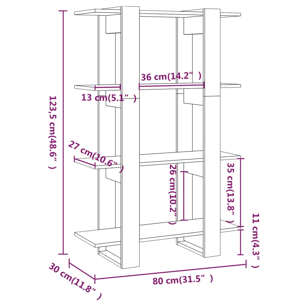 Boekenkast/kamerscherm 80x30x123,5 cm betongrijs - Griffin Retail