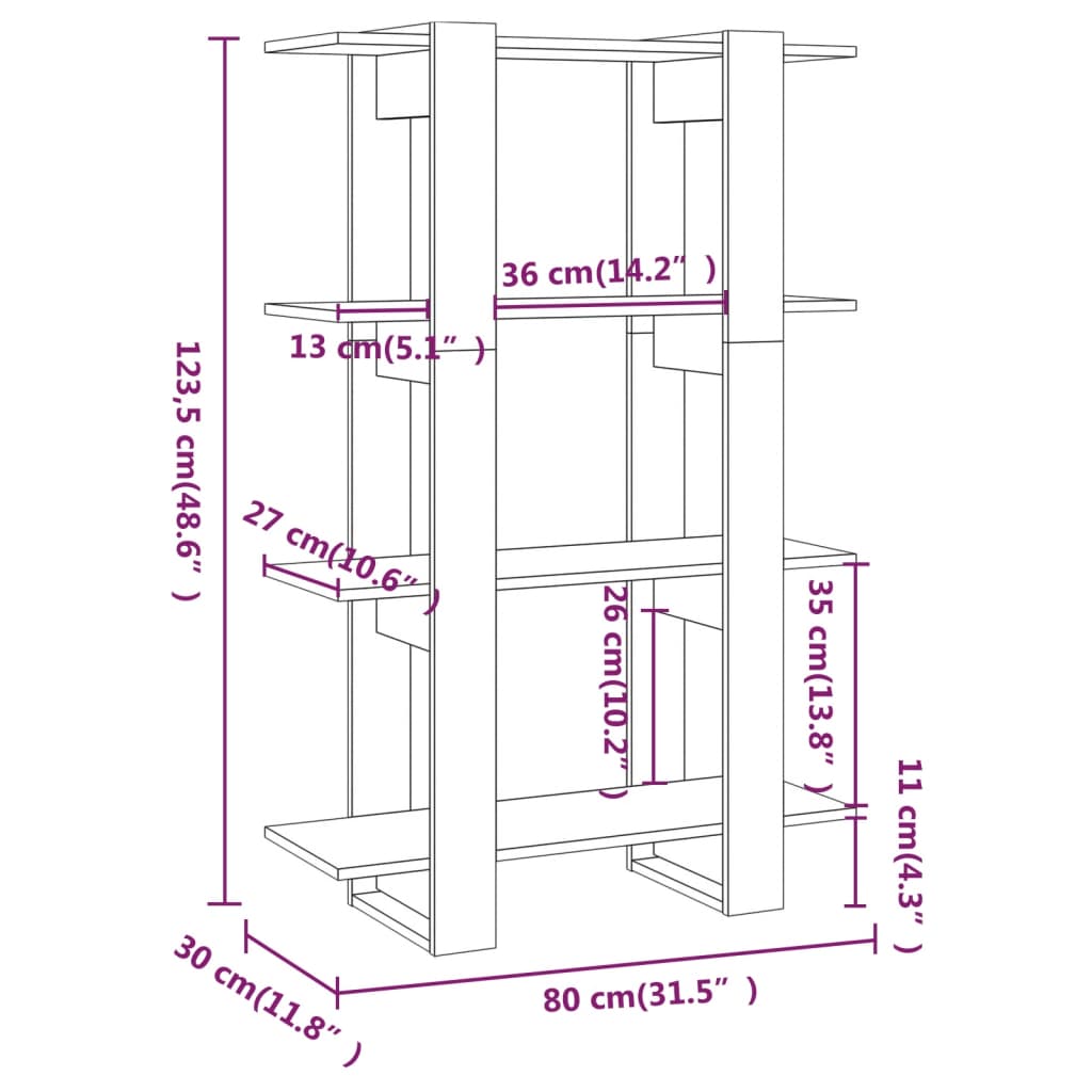 Boekenkast/kamerscherm 80x30x123,5 cm sonoma eikenkleurig - Griffin Retail