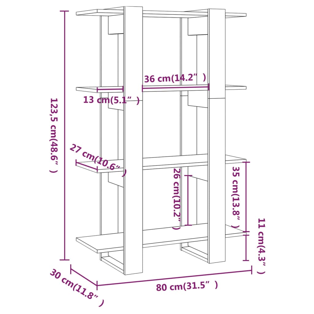 Boekenkast/kamerscherm 80x30x123,5 hoogglans wit - Griffin Retail