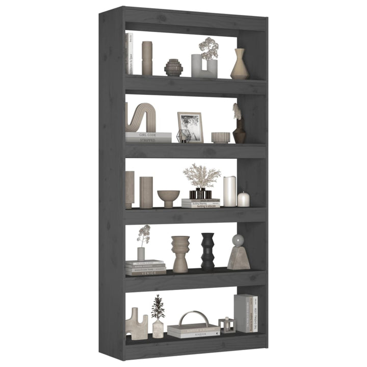 Boekenkast/kamerscherm 80x30x167,4 cm massief grenenhout grijs - Griffin Retail