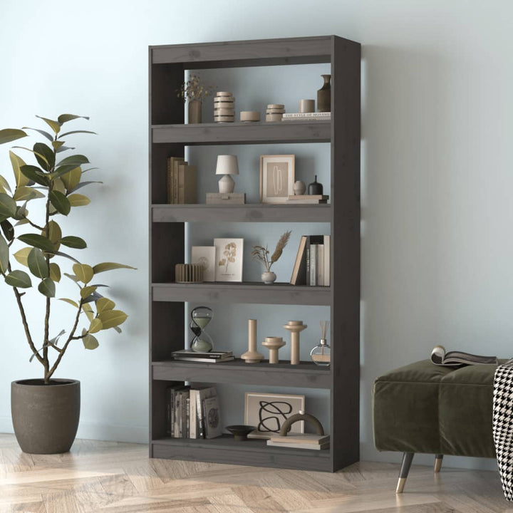 Boekenkast/kamerscherm 80x30x167,4 cm massief grenenhout grijs - Griffin Retail