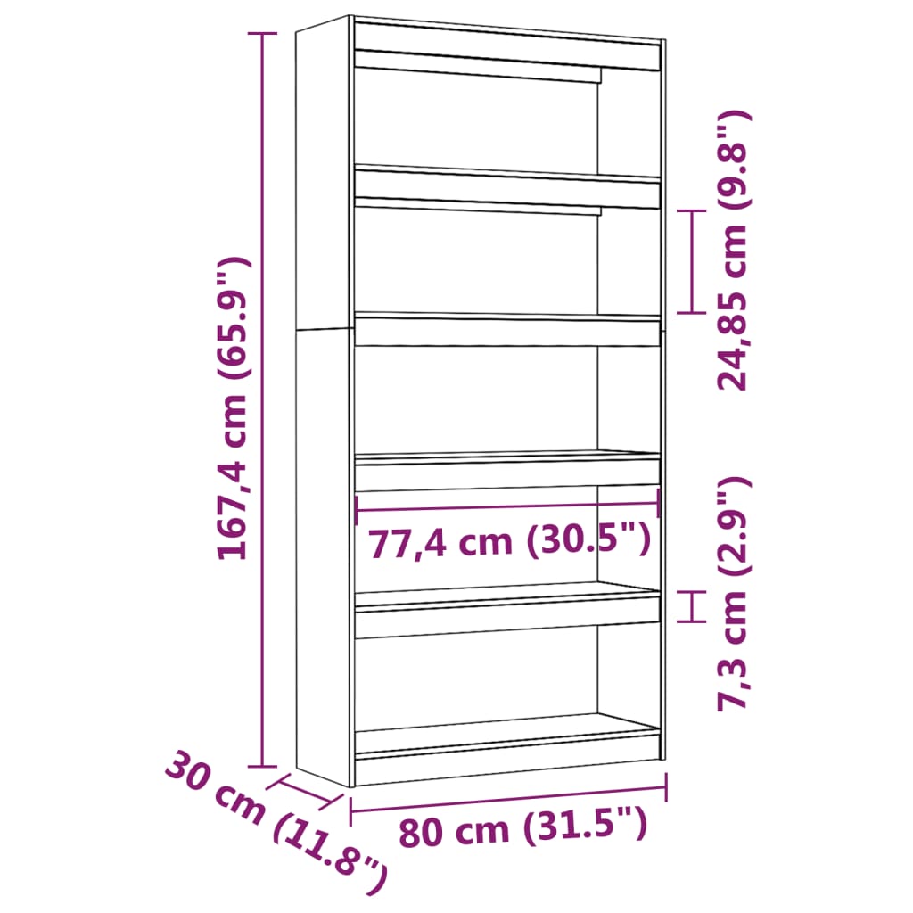 Boekenkast/kamerscherm 80x30x167,4 cm massief grenenhout wit - Griffin Retail