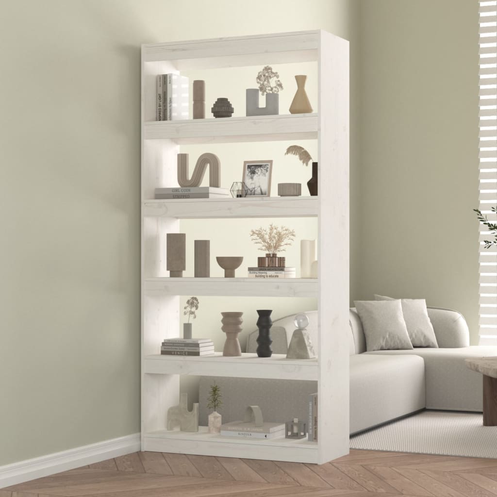 Boekenkast/kamerscherm 80x30x167,4 cm massief grenenhout wit - Griffin Retail