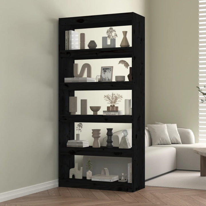 Boekenkast/kamerscherm 80x30x167,4 cm massief grenenhout zwart - Griffin Retail